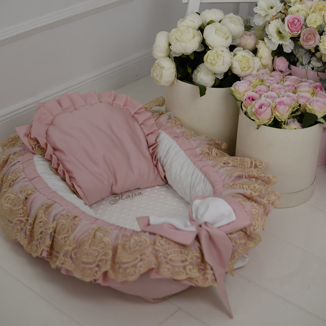 Personalized Newborn Sleeping Nest Bed with Ruffles