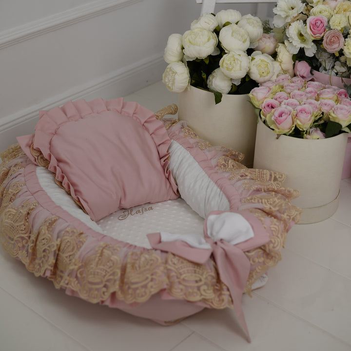 Personalized Newborn Sleeping Nest Bed with Ruffles