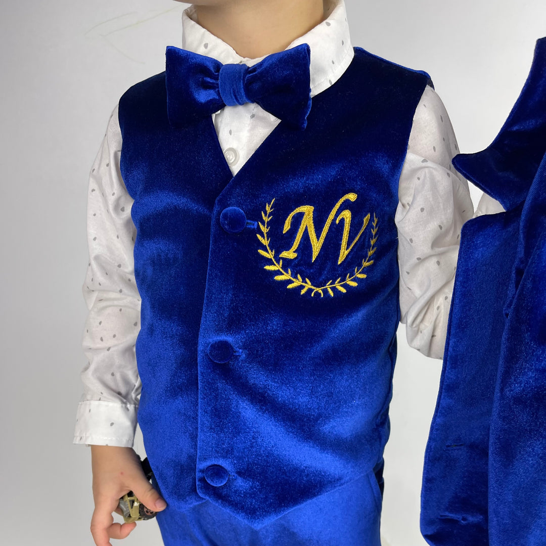 Baby Boy Velvet Tuxedo – Royal Blue Jacket with Bow Tie