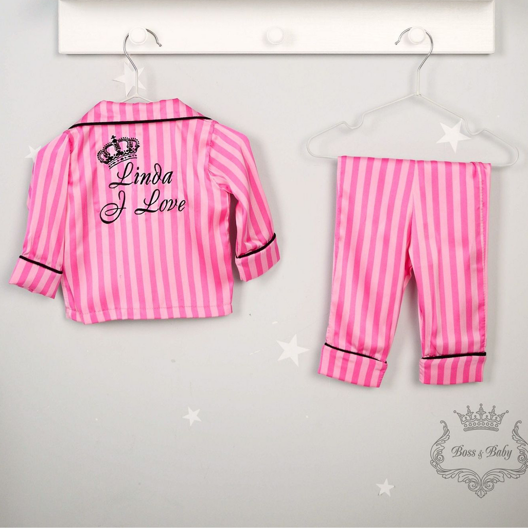 Personalized Pink Silk Baby Pajamas Set with Monogram