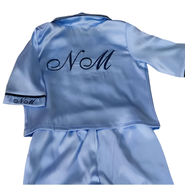 Blue Silk Baby Pajamas – Personalized Newborn PJ Set