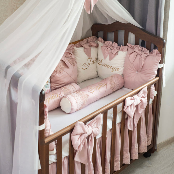 Personalized Pink Crib Bedding Set with pillows 