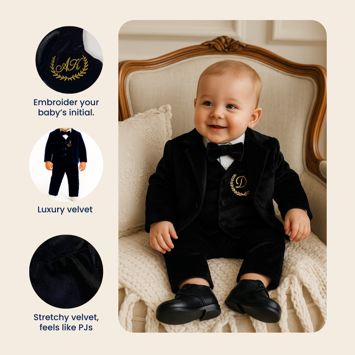 Personalized Baby Boy Velvet Suit – Royal Blue Tuxedo & Blazer