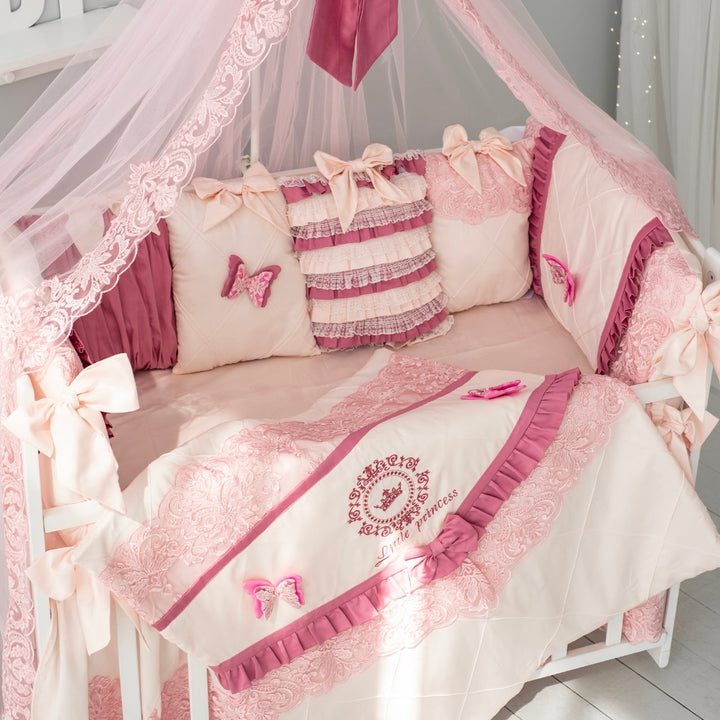 Pink and Ivory Baby full Bedding Set
