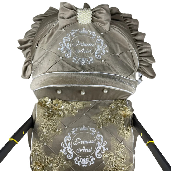 Beige Velvet Baby Car Seat Cover with Rhinestones & Pearls