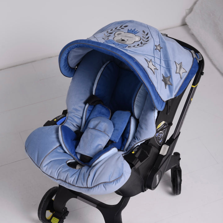 Personalized Blue Baby Car Seat Cover Set with Bear Design