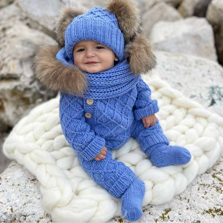 Handmade Baby Knit Pom Pom Hat & Scarf Winter Set