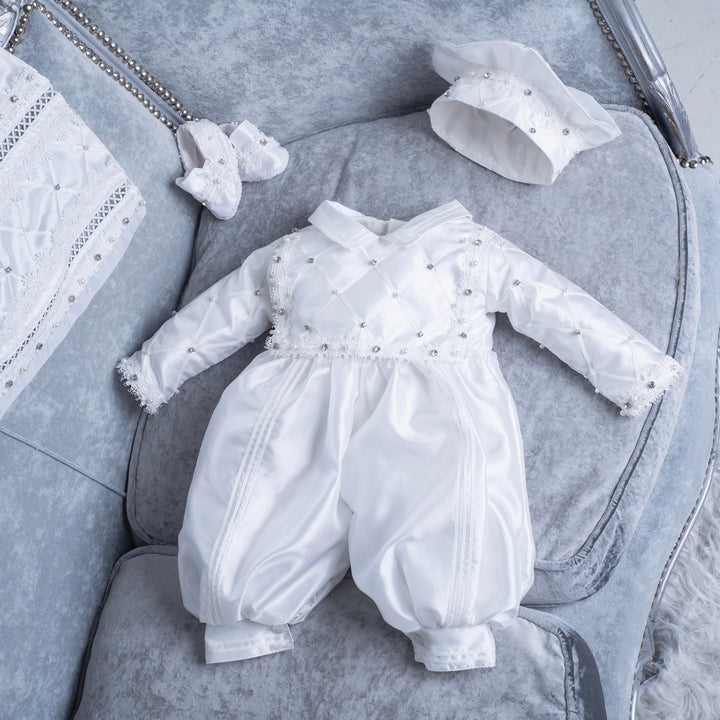 Handmade Baby Boy Baptism Gown with Pearls & Rhinestones