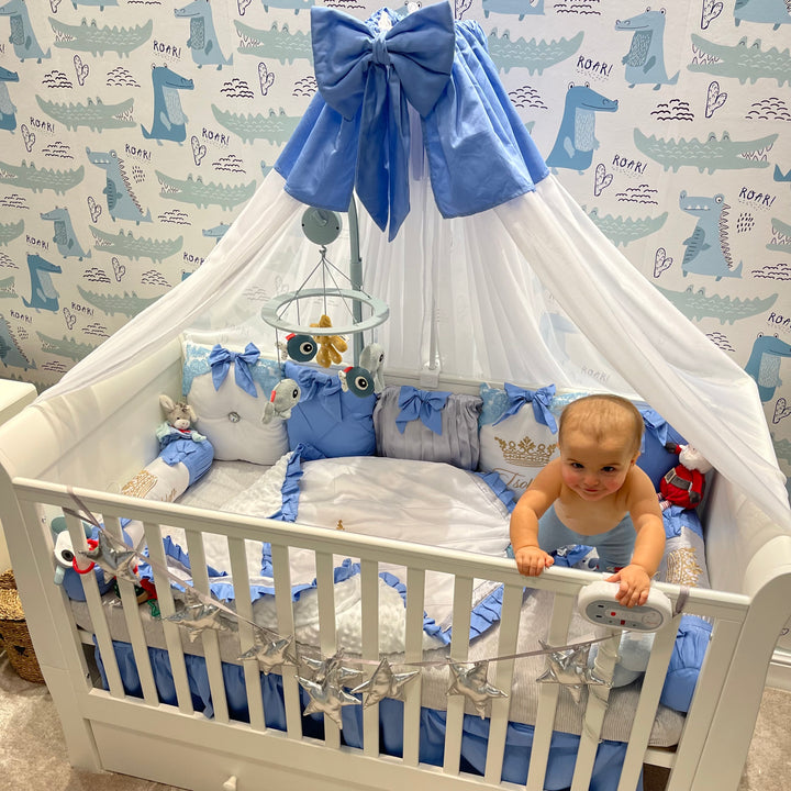 Luxury Blue & White Baby Boy Crib Bedding Set