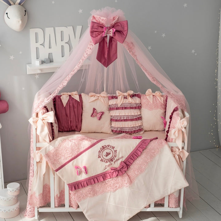 Pink and Ivory full Baby Bedding Set for girl
