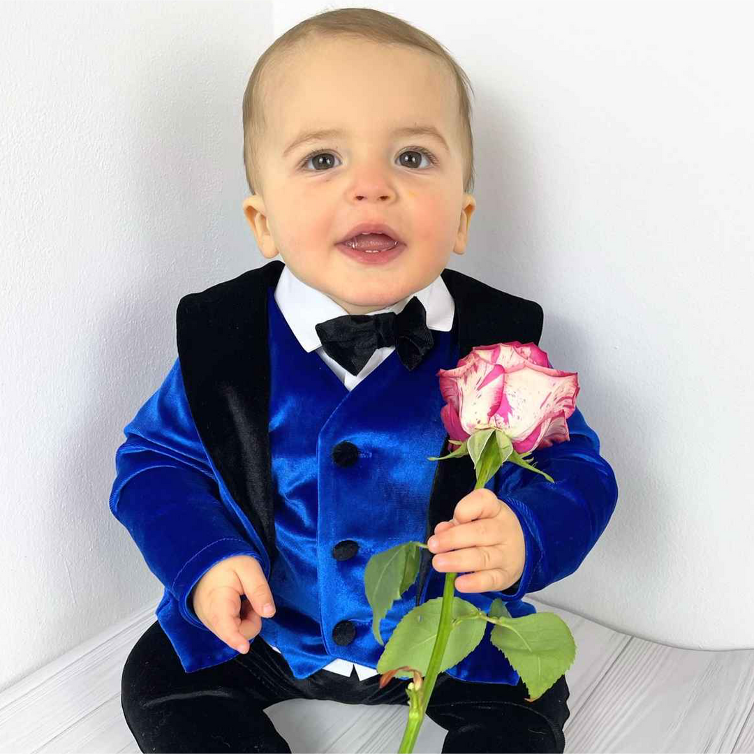 Baby Boy Velvet Tuxedo with Royal Blue Jacket