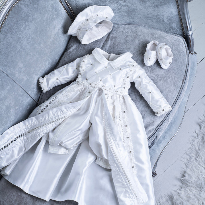 Handmade Baby Boy Baptism Gown with Pearls & Rhinestones