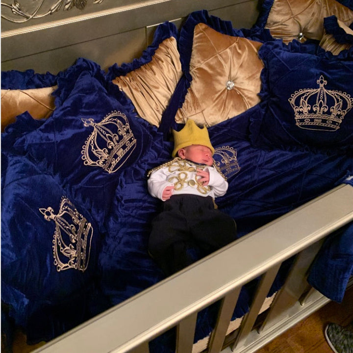 Royal Blue & Gold Baby Crib Bedding Set | Velvet Baby Bedding Set
