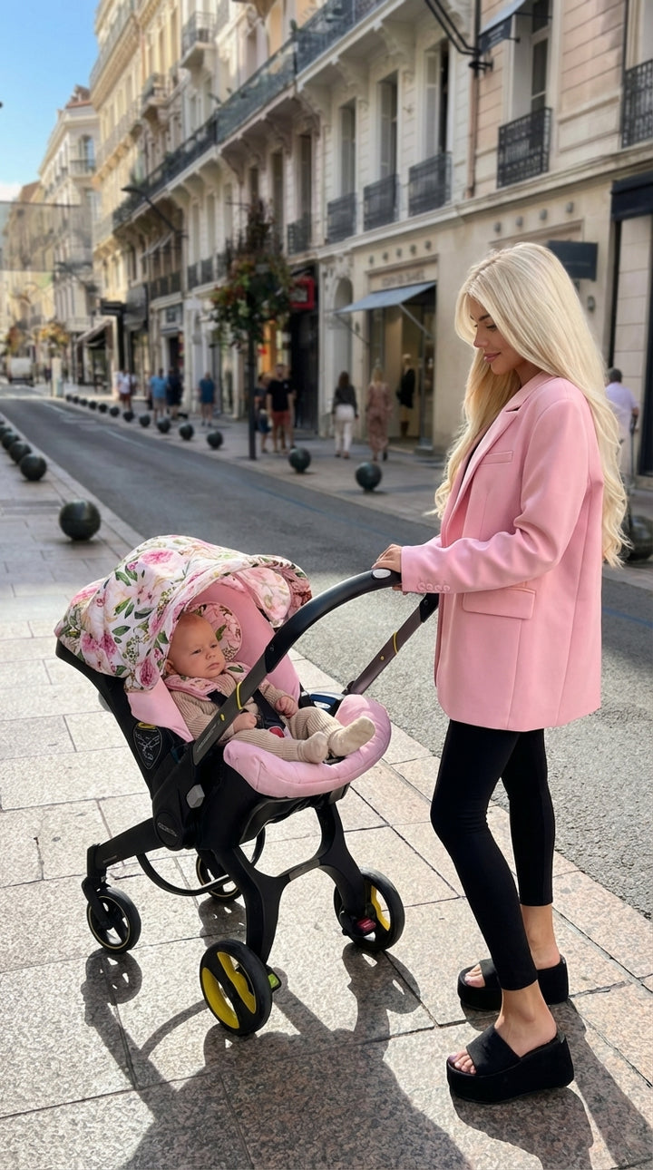 Floral Pink Baby Car Seat Cover Set – Canopy & Insert