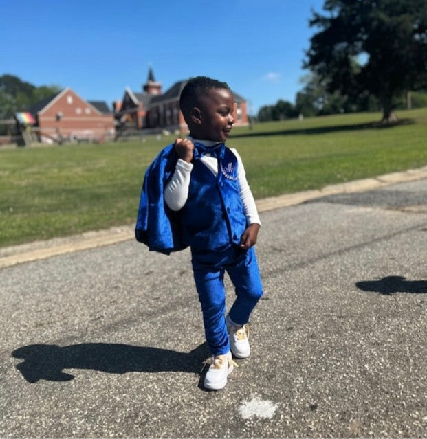 Baby Boy Velvet Tuxedo – Royal Blue Jacket with Bow Tie
