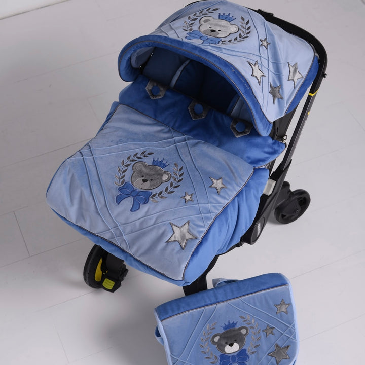 Personalized Blue Baby Car Seat Cover Set with Bear Design