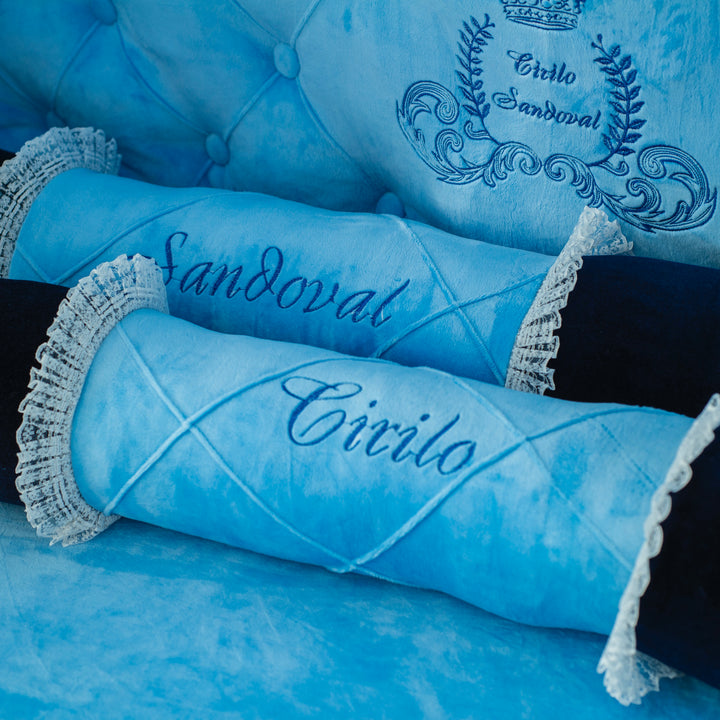 Luxury Sky Blue Baby Boy Bedding Set with Lace Embroidery