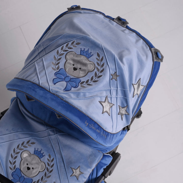 Personalized Blue Baby Car Seat Cover Set with Bear Design