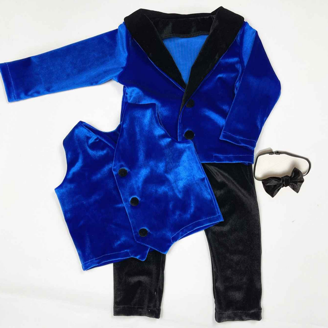 Baby Boy Velvet Tuxedo with Royal Blue Jacket