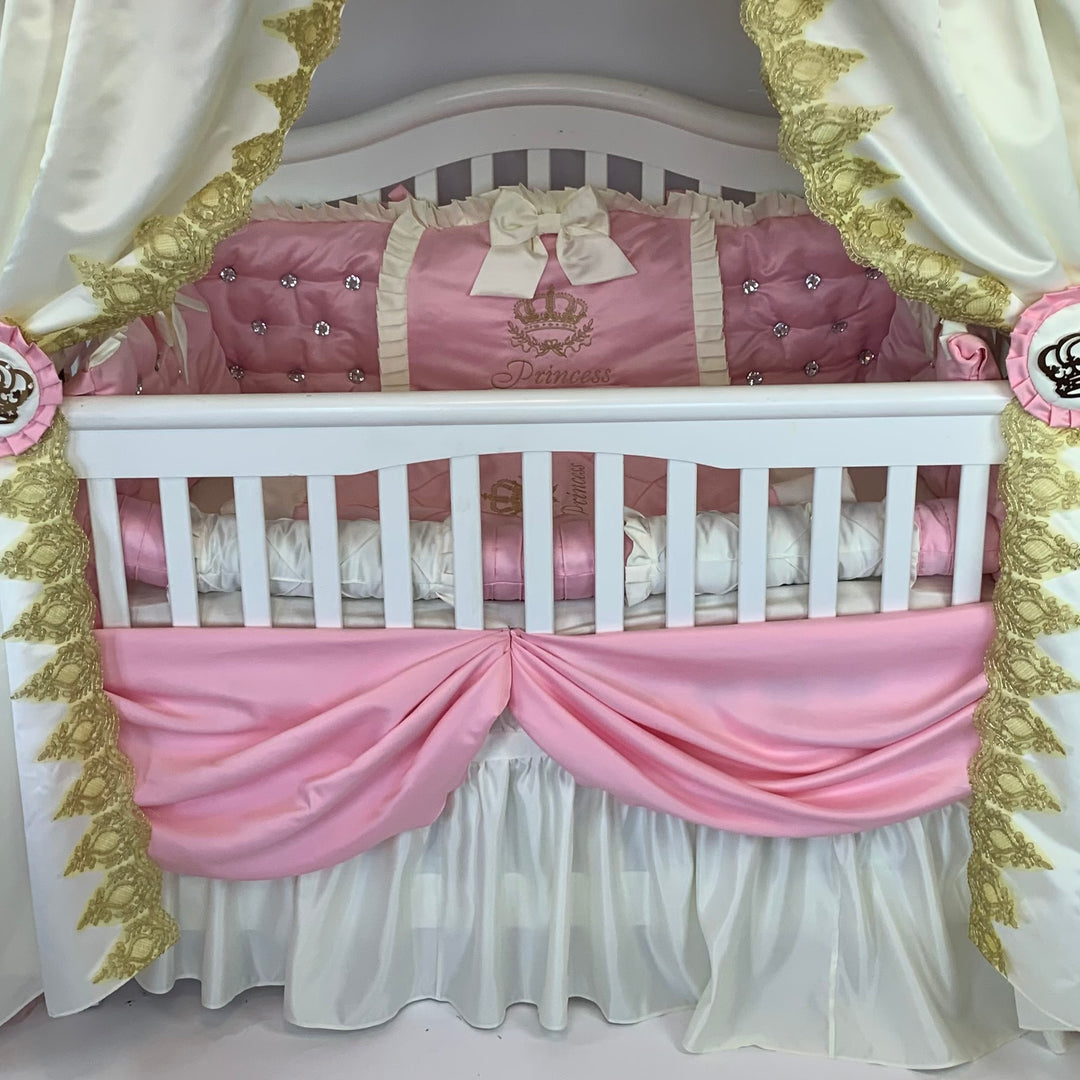 Royal Palace Pink Luxury Baby Girl Bedding full Set with Canopy