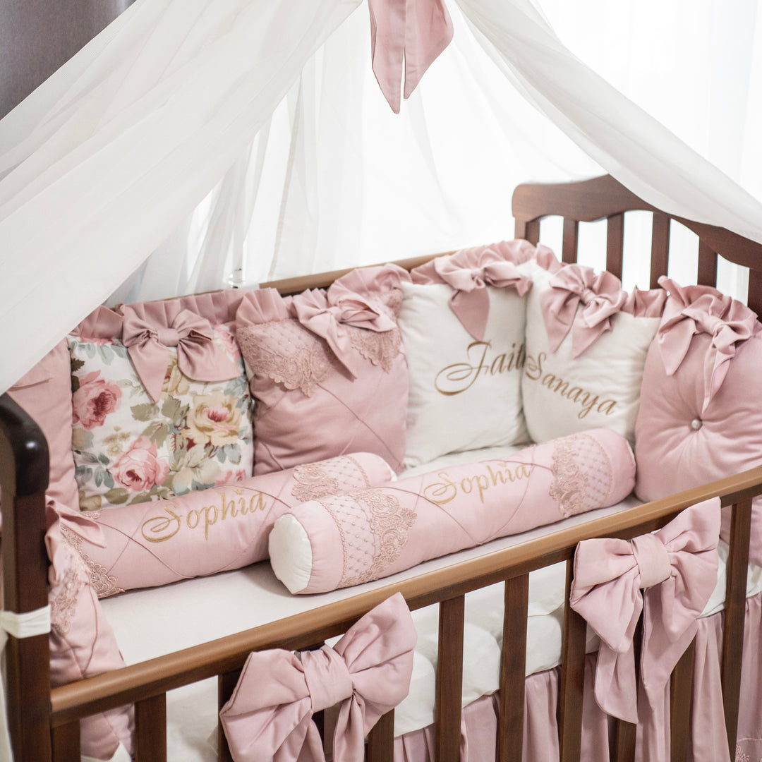 full Personalized Pink Crib Bedding Set 