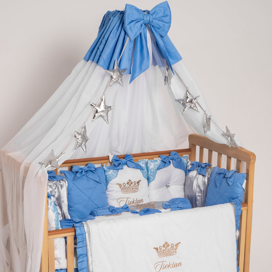 Luxury Blue & White Baby Boy Crib Bedding Set