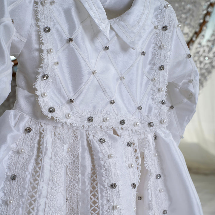 Handmade Baby Boy Baptism Gown with Pearls & Rhinestones