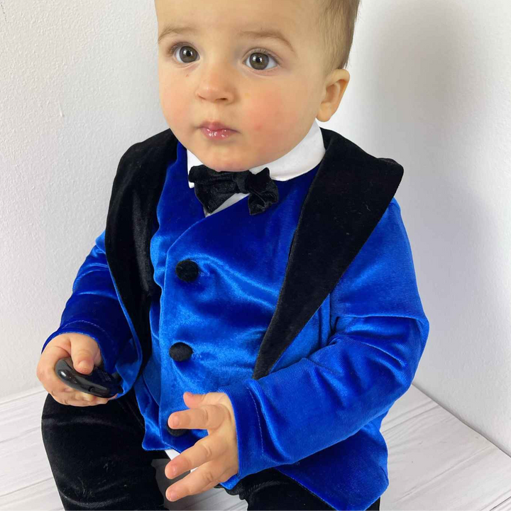 Baby Boy Velvet Tuxedo with Royal Blue Jacket