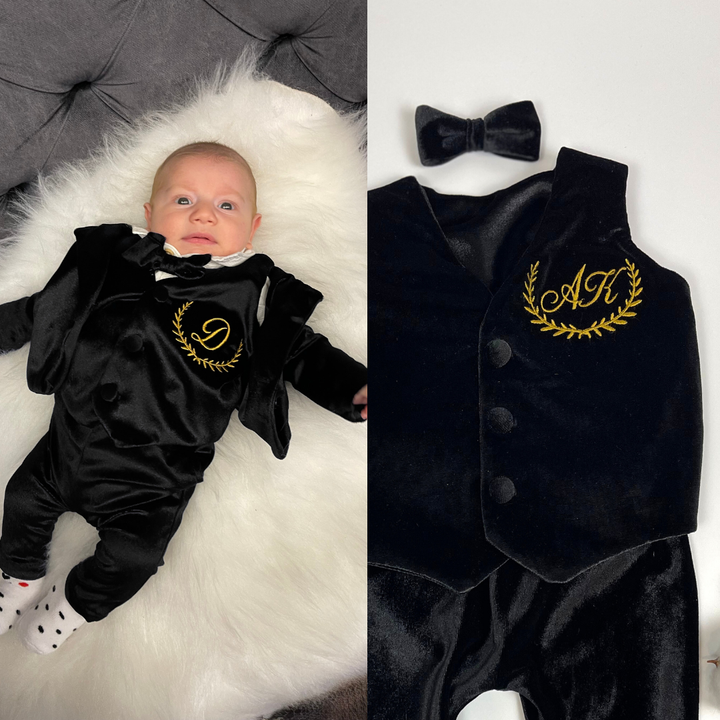 Personalized Baby Boy Velvet Suit – Royal Blue Tuxedo & Blazer