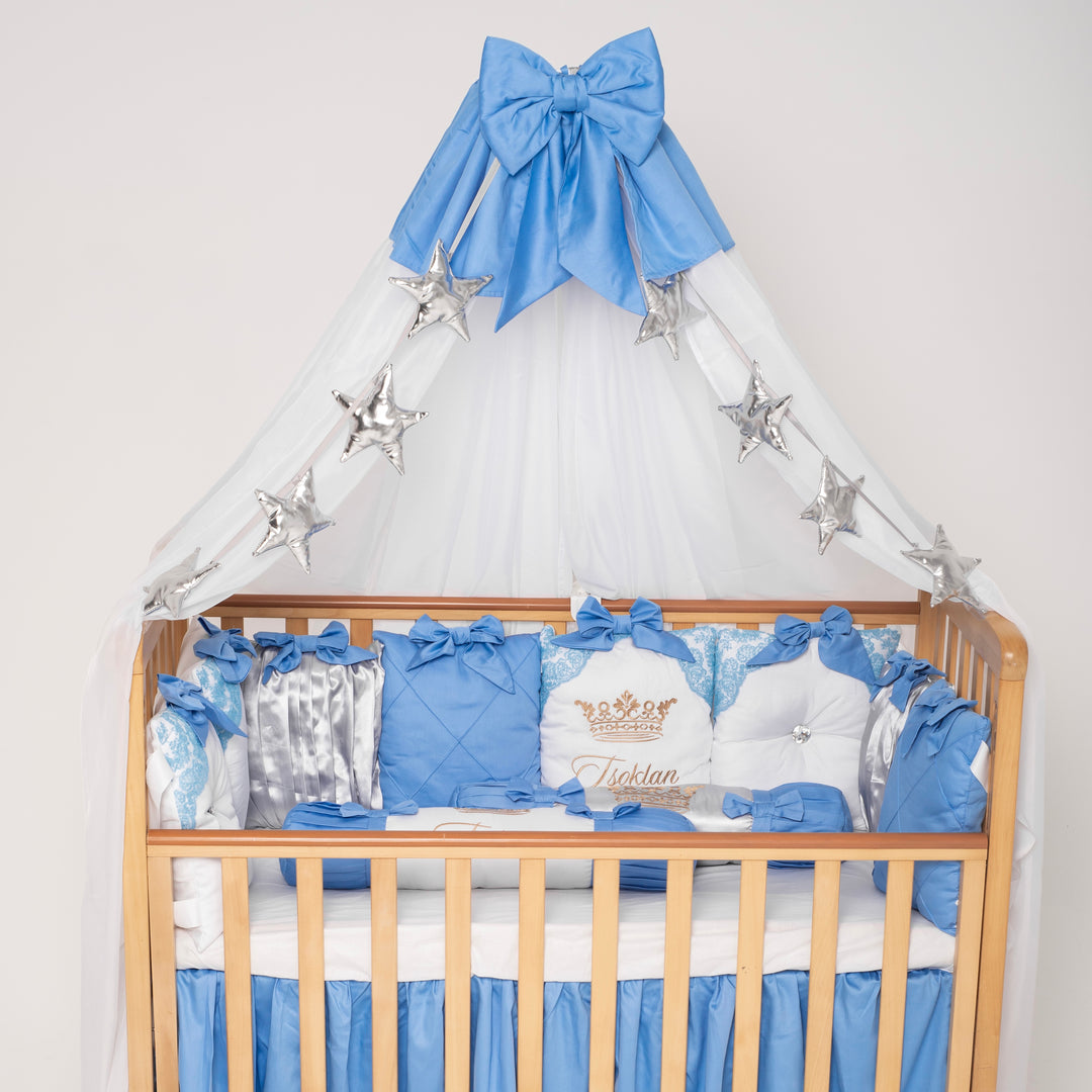 Luxury Blue & White Baby Boy Crib Bedding Set