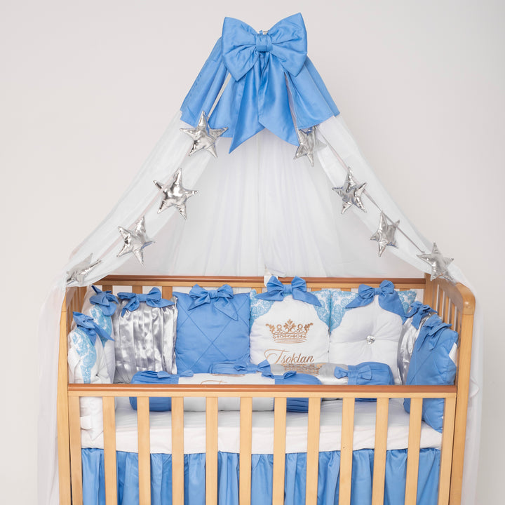 Luxury Blue & White Baby Boy Crib Bedding Set
