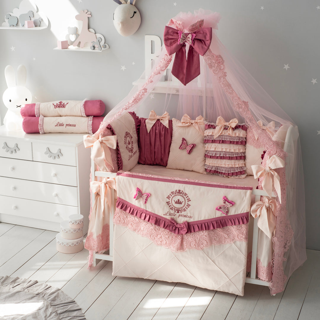 Pink and Ivory Baby Bedding Set | Luxury Princess Crib