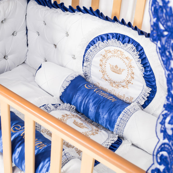 Prince White & Royal Blue Baby Crib Bedding Set