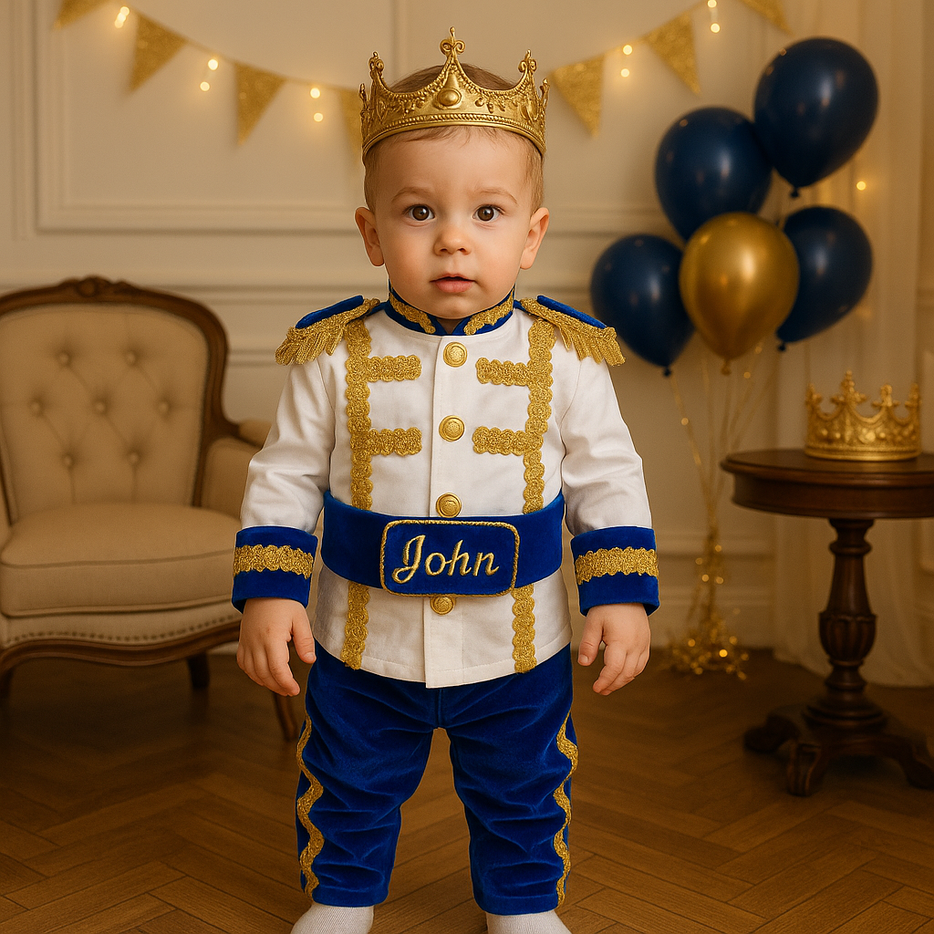 Royal Blue Velvet Baby Boy Birthday Suit – Personalized