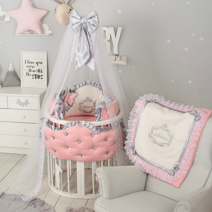 Round Baby Bassinet Bedding  full Set for girl