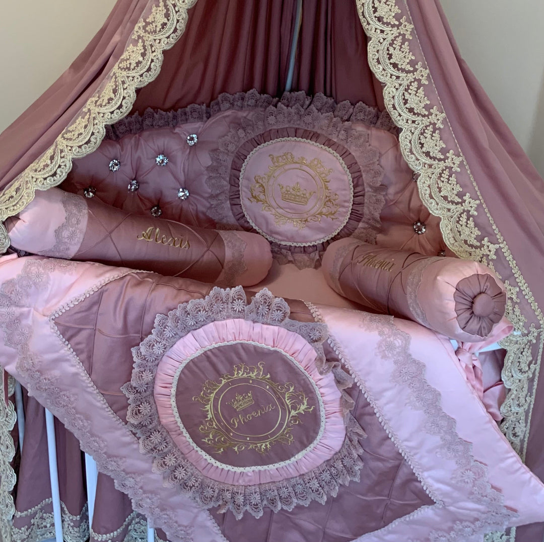 crib Canopy Bedding Set with Lace and Ruffles