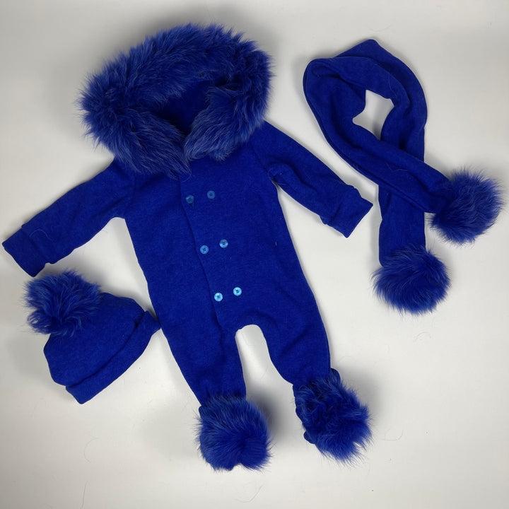 Cute Baby Boy Winter Romper – Fur-Trim Hood & Footies