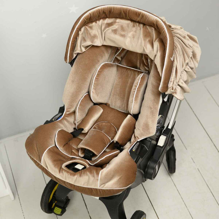 Beige Velvet Car Seat Cover with Rhinestones & Pearls