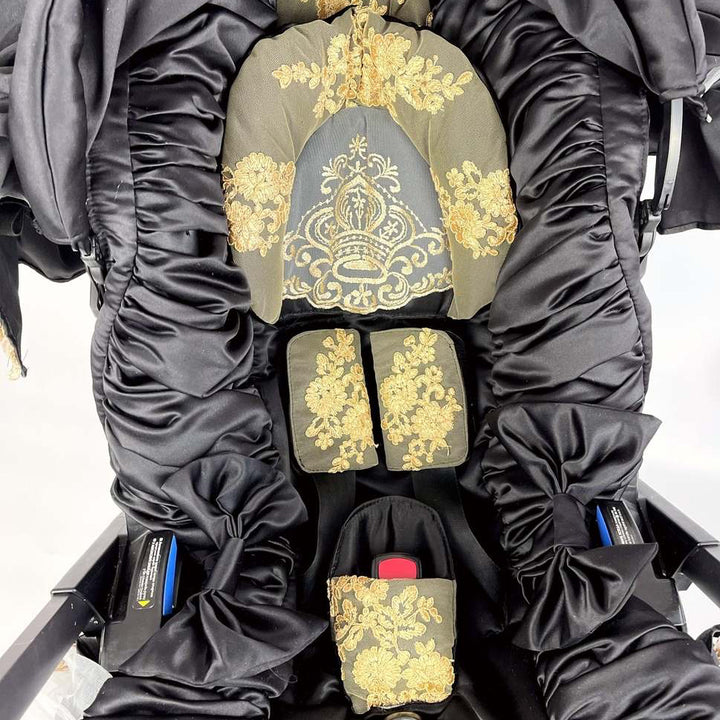 Black Car Seat & Stroller Cover with Gold Lace Canopy