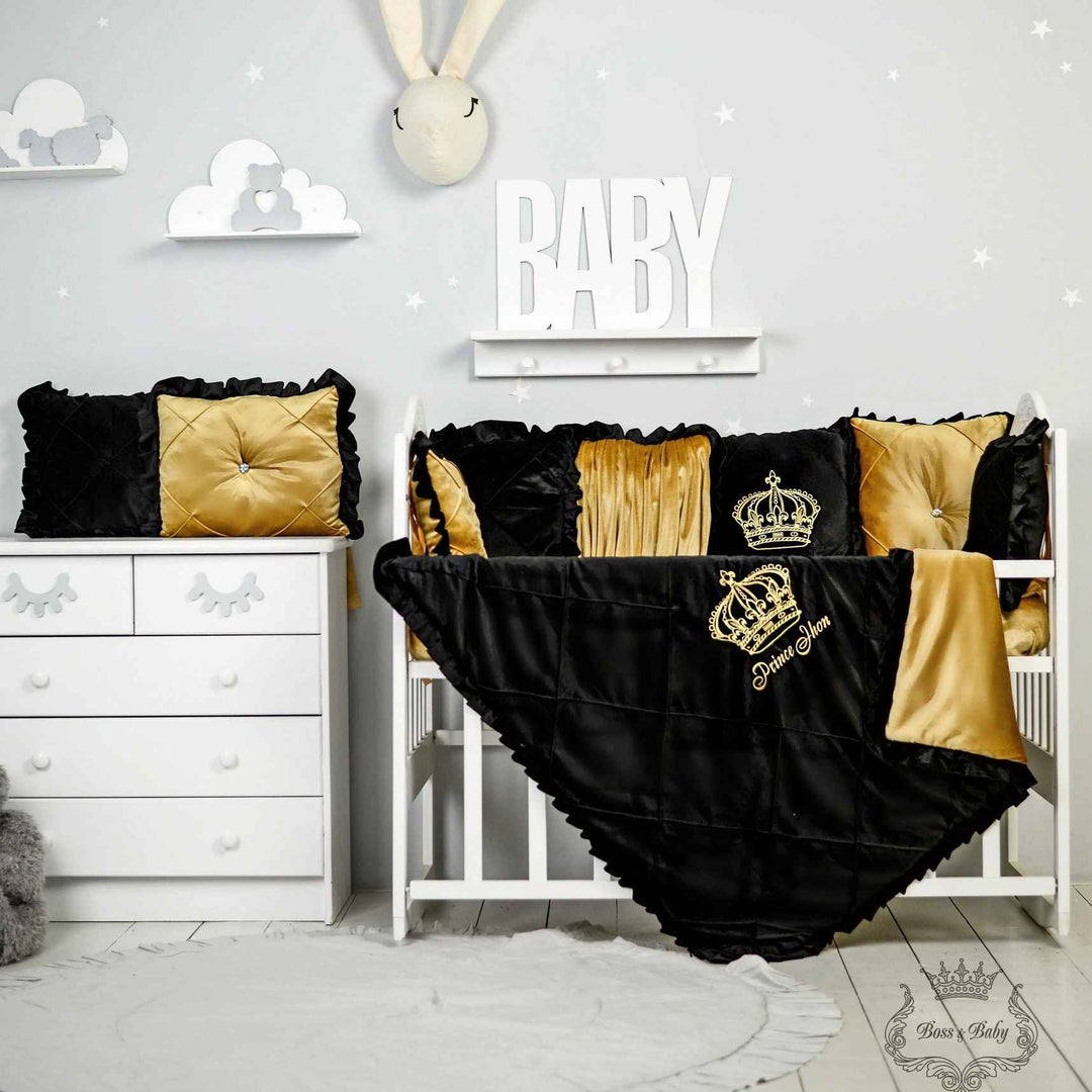 Black and Gold Baby Crib Bumpers – Luxury King Theme
