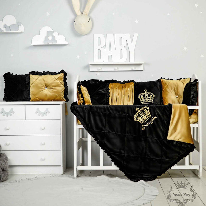 Black and Gold Baby Crib Bumpers – Luxury King Theme