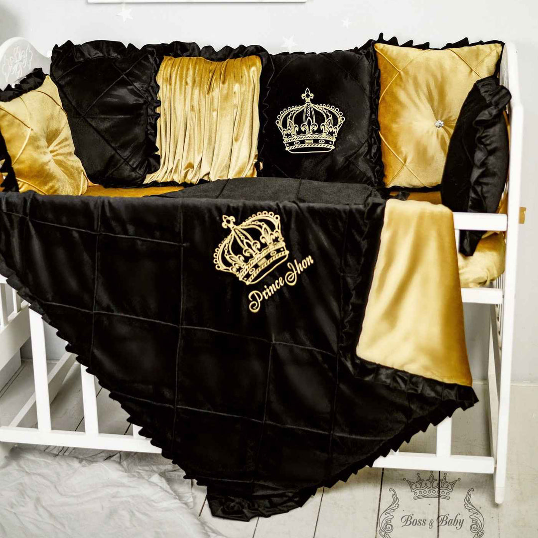 Black and Gold Baby Crib Bumpers – Luxury King Theme