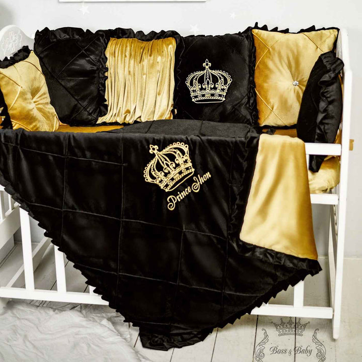 Black and Gold Baby Crib Bumpers – Luxury King Theme