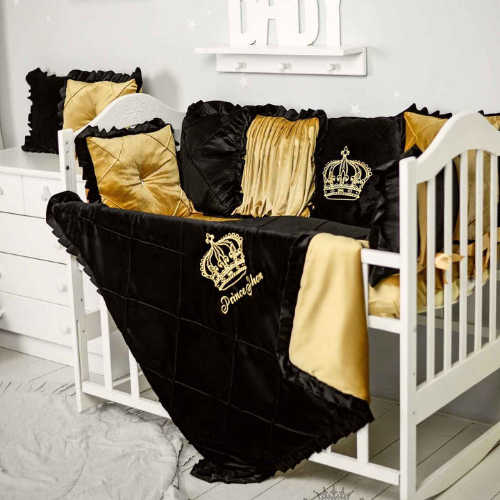 Black and Gold Baby Crib Bumpers – Luxury King Theme