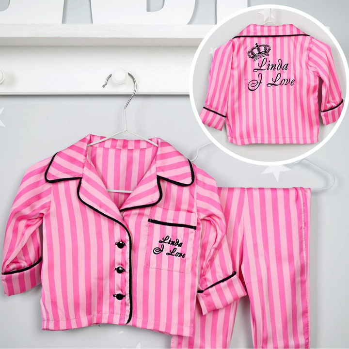 Personalized Pink Silk Baby Pajamas Set with Monogram