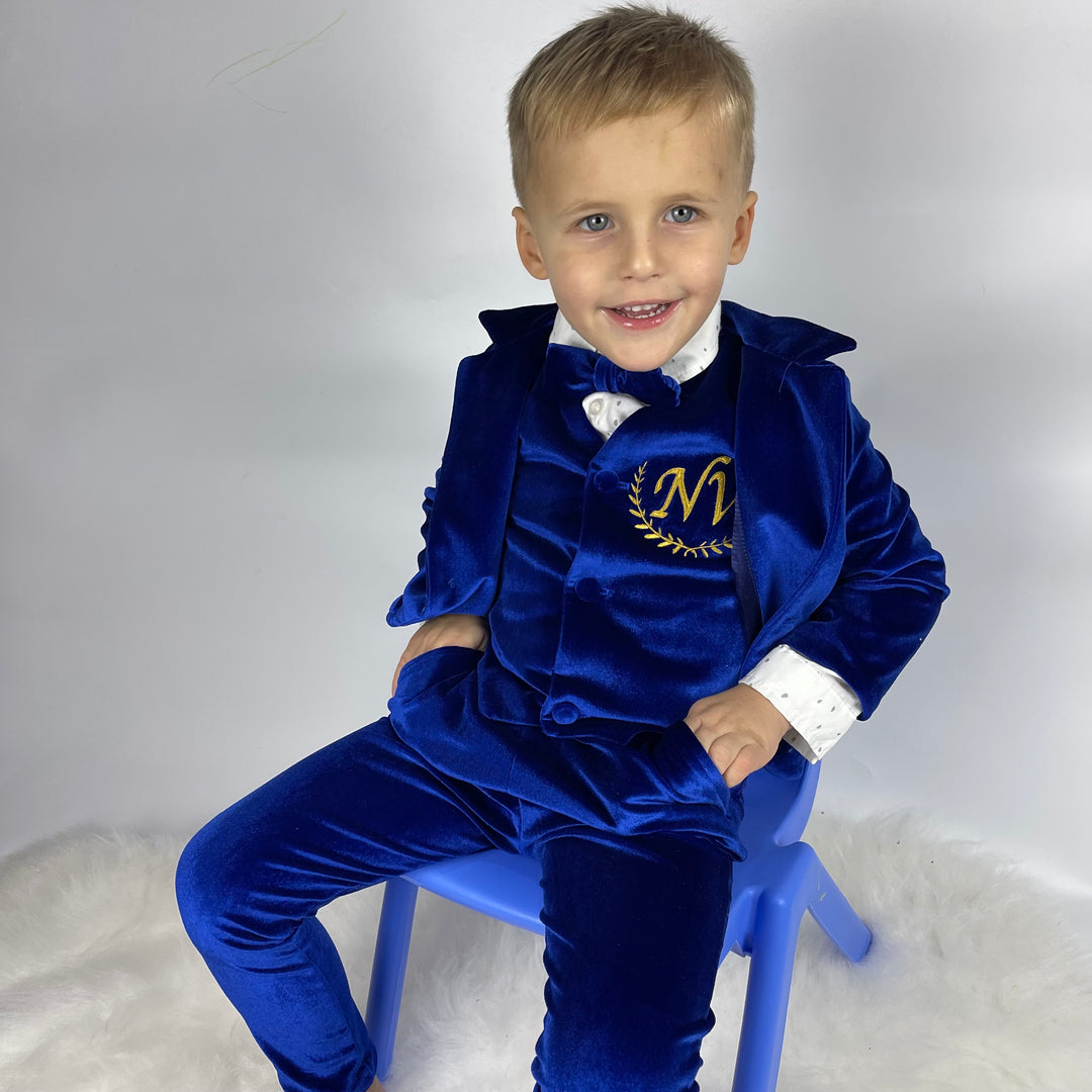 Baby Boy Velvet Tuxedo – Royal Blue Jacket with Bow Tie