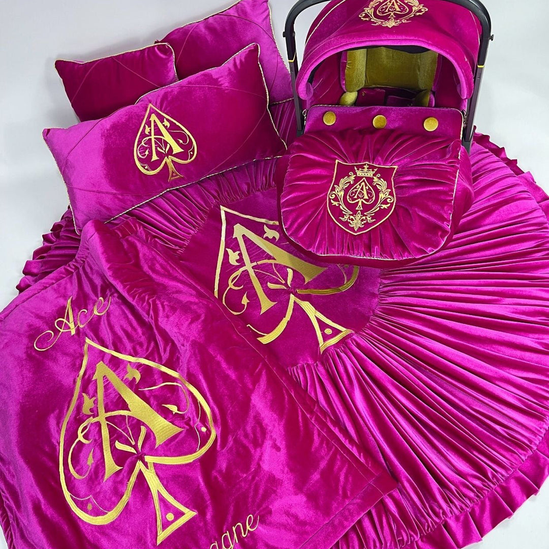Champagne Luxury Baby Girl Crib Bedding Set with Pink Accessories