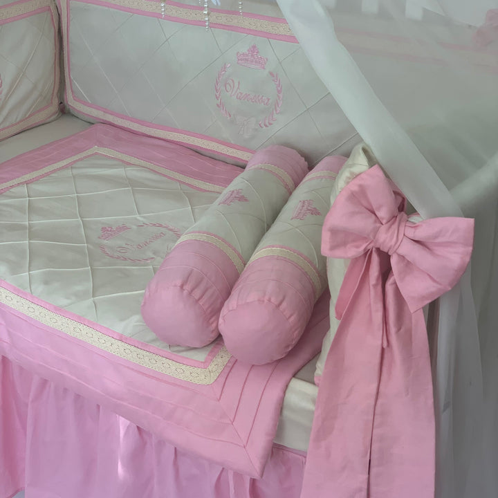 Complete Roseberry pink bedding collection for a royal baby girl room decor