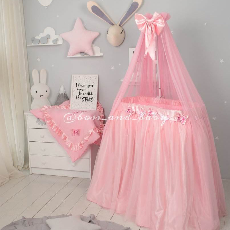 Custom Pink Baby Girl Crib Bedding Set Round Cribs & Bassinets