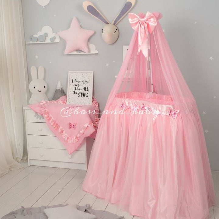 Custom Pink Baby Girl Crib Bedding Set Round Cribs & Bassinets